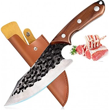 Boning Knife Viking Knife Meat Cleaver with Leather Sheath Japanese Knife Butcher Knife for Meat Cutting Bone Outdoor Camp Kitchen Bbq