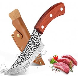 Boning Knife Viking Knives with Leather Sheath Hand Forged Butcher Knife High Carbon Steel Meat Cleaver Knife Fishing Filet Knife Full Tang Vegetable Cleaver for Kitchen Camping BBQ