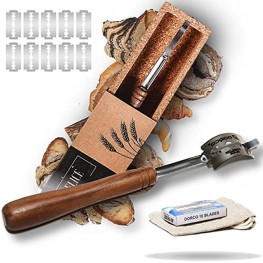 Handcrafted Bread Lame Made of Rich Dark Walnut Wood Superior Handgrip Design for Easy Use & Clean Cuts Natural Cork Storage Case with 10 Replaceable Quality Blades