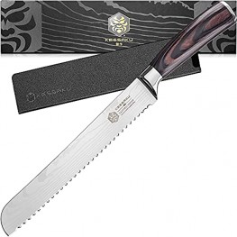 Kessaku 8-Inch Serrated Bread Knife Samurai Series Forged High Carbon 7Cr17MoV Stainless Steel Pakkawood Handle with Blade Guard