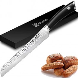 PAUDIN Serrated Bread Knife Sharp 8 Inch Bread Knife High Carbon Stainless Steel Forged Bread Knife Cutter with Full Tang Black ABS Handle Ideal Bread Slicer Knife for Homemade Bread Cakes