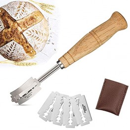 Premium Hand Crafted Bread Lame with 5 Blades for Scoring Sourdough Bread Easily Dough Making Slasher Tools For Bread Bakers Super Sharp and Durable Razors with Authentic Leather Protective Cover