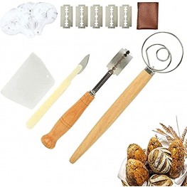 Sharp & Durable Bread Lame and Danish Whisk Set for Scoring Sourdough Bread,Include Hand Crafted Lame Bread Slashing Tool with 5 Blades and Leather Cover,Dough Scraper etc,for Home Bakers Bread Making