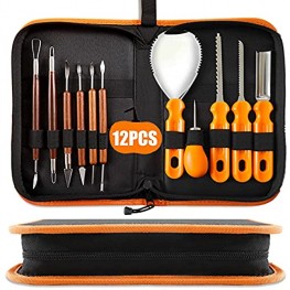 12 PCS Pumpkin Carving Tools Set Professional pumpkin cutting carving supplies tools Kit Stainless Steel Sculpting Stencils for Halloween Party Lanterns Decorations Comes with Storage Case Handbag