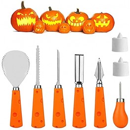 Abell Halloween Pumpkin Carving Kit with 2 Tea Lights 6 PCS Sturdy Stainless Steel Pumpkin Carving Tools Set for Carving Jack-O-Lanterns