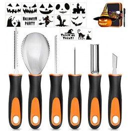 Halloween Pumpkin Carving Kit 6 Pcs Pumpkin Carving Knife with 12 Stencils 1 Mark Pen 1 Storage Bag Professional Pumpkin Carving Tools