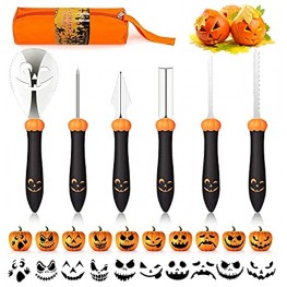 Halloween Pumpkin Carving Kit 6 Pcs Pumpkin Carving Tools Stainless Steel with Stencils Storeage Bag for Halloween Decoration Jack-O-Lanterns