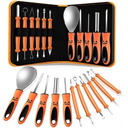 Halloween Pumpkin Carving Kit，QcoQce 11pcs Stainless Steel Professinal Pumpkin Carving Knife Set Durable Pumpkin Carving Tools with Handbag for Adults Halloween Decorating