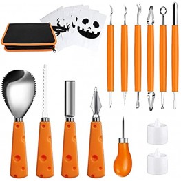 Halloween Pumpkin Carving Tools Professional Pumpkin Carving Kit with Carrying Case 2 LED Candles and 10 Stencils Stainless Steel Pumpkin Cutting Supplies Tools Carving Knife for Halloween Decor