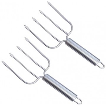 Home Servz Stainless Steel Turkey Fork Set of 2.- Transfer Chicken or Ham Poultry Lifters Easily Four Needle Meat Fork Professional Carving Roaster Poultry Forks