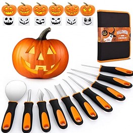 HOOJO Halloween Pumpkin Carving Tools Kit,10 Piece Professional pumpkin cutting carving supplies tools,Heavy Duty Stainless Steel Knife Set with Handbag for Halloween Decoration Jack-O-Lanterns