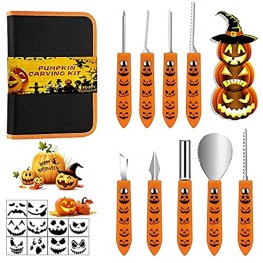 Professional Halloween Pumpkin Carving Kit 9 Pcs Stainless Steel Pumpkin Carving Tools Set with Stencils and Carrying Case Carve Pumpkin Sculpting Jack-O-Lanterns Pumpkin Carver for Adults & Kids