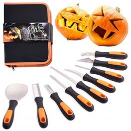 Professional Halloween Pumpkin Carving Kit Anti-Slip Rubber Handle 9 Piece Stainless Steel Pumpkin Carving Tools Knife Set for Halloween DIY Decoration with Storage Bag
