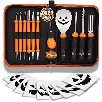 Pumpkin Carving Kit 21Pcs Halloween Jack-O-Lanterns Professional Carving Tools Pumpkin Carving Set Heavy Duty Stainless Steel Lengthening and Thickening Carving Knife