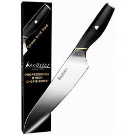 Becozier Professional Kitchen Knife 8 inch German High Carbon Chef Knife Stainless Steel Cooking Knife Ergonomic Handle Paring Knife Multipurpose Sharp Chef’s Knife for Vegetables Meat Cutting