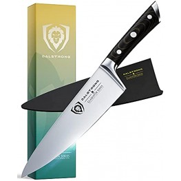 DALSTRONG Chef Knife 8" Gladiator Series Razor Sharp Forged ThyssenKrupp High Carbon German Steel Full Tang Black G10 Handle w Sheath NSF Certified