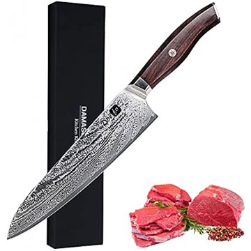Dnifo Chef Knife 8 inch Japanese Knife AUS-10 73-layer Damascus Stainless Steel Knife Full Tang Kitchen Knives Non-stick Blade Sharp Knife Ergonomic Wooden Handle Gift Box