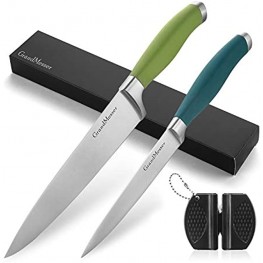 GrandMesser Chef Knife Set 8 Cooking Knife & 5 Paring Knife with High Carbon German Stainless Steel Forging Ergonomic Color Non-Slip Handle Kitchen Knife with Gift Box