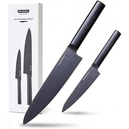 Kitchen Knives ROCKURWOK Sharp Chef Knife Set Fruit Knife 2 Piece Professional High Carbon Stainless Steel Paring Knife & Chef's Knife for Multipurpose Black