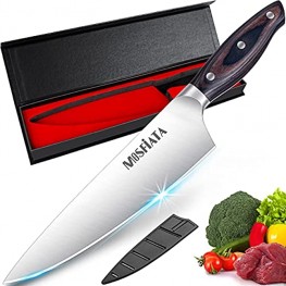 MOSFiATA 8 inch Professional Super Sharp Chef's Knife High-Carbon Stainless Steel Chef Knife with Blade Guard Pro Kitchen Knife with Wooden Handle in Gift Box