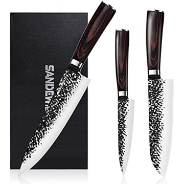 Professional Ultra Sharp Knife Chef Knife Set 3 PCS German High Carbon Stainless Steel Kitchen Knife Set Hand Forged Japanese Knife Set with Sheath,Ergonomic Pakkawood Handle and Gift Box
