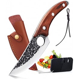 ROCOCO Viking Knife with Portable Sharpener Hand Forged Boning Butcher Knife Multipurpose Kitchen Outdoor Camping BBQ Knife with Sheath and Gift Box…