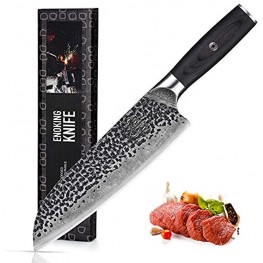 Santoku Knife ENOKING 7 Inch Japanese Chef Knife High Carbon German Stainless Steel Cooking-Knife Hand-Hammered Super Sharp Santoku Japanese Cooking Knife for Home Kitchen & Restaurant