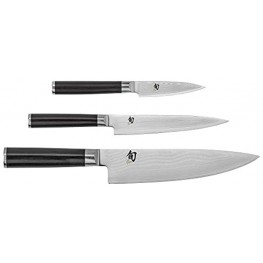 Shun Cutlery Classic 3-Piece Starter Set; 8” Multi-Purpose Chef’s Knife 3.5” Paring Knife and 6” Utility Knife are the Essential Kitchen Trio; Exquisitely Handcrafted Japanese Cutlery