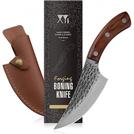 XYJ Handmade Forged Boning Knife Full Tang 5.5 inch Hammered Chef Kitchen Knife with Sheath Meat Cleaver for BBQ Camping Outdoor Survival Knife