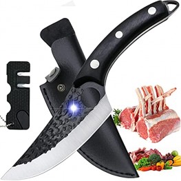 YICCU Black Boning Knife for Meat Cutting Hand Forged Meat Cleaver Knife with Sheath & Pocket Sharpener Butcher Knife Chef Knives Father's Day Gifts Fishing Filet Viking Knife