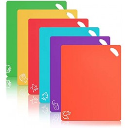 Alliebe 6 Pack Flexible Plastic Cutting Board Mats Colored Mats With Food Icons BPA-Free Non-Porous Gripped Back and Dishwasher Safe