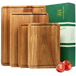 AZRHOM Large Wood Cutting Boards Set of 4 for Kitchen Cheese Charcuterie Board Gift Box Included Acacia Butcher Block with Non-slip Mats Juice Groove and Handles 16x12 14x10 double 11x8 inch