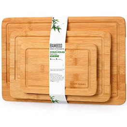 Comhoma Bamboo Cutting Board 3 Piece Set Kitchen Chopping Board with Juice Groove and Serving Tray for Meat Vegetables Fruits Cheese