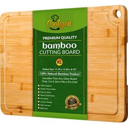 Cookgen Extra Large Bamboo Cutting Board With Juice Groove XL 18 x 12.5 Organic Wooden Cutting Boards for Kitchen Large Cutting Board For Meat & Vegetables Charcuterie Board With Built-in Handles