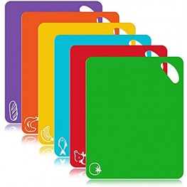 Cutting Board Mats Set Extra Thick Flexible Plastic Kitchen Chopping Board Colored Mats with Food Icons & Easy-Grip Handles Set of 6