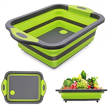 EZOYU Collapsible Cutting Board Chopping Board with Colander 3 in 1 Multifunctional Kitchen Vegetable Washing Basket Silicone Dish Tub for Home Kitchen Outdoor Camping Picnic BBQ Prep Tub