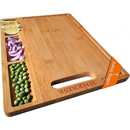 HHXRISE Large Organic Bamboo Cutting Board For Kitchen With 3 Built-In Compartments And Juice Grooves Heavy Duty Chopping Board For Meats Bread Fruits Butcher Block Carving Board17x12.6"