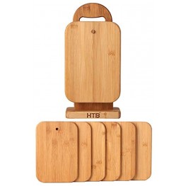 HTB 6 Piece Bamboo Cutting Board Sets with Stand Holder for Chopping Cheese Sandwich Fruit