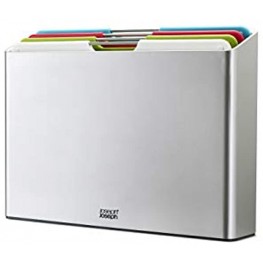 Joseph Joseph Folio Plastic Cutting Board Set with Storage Case Color-Coded Easy-Access Design Dishwasher Safe Non-Slip Large Silver