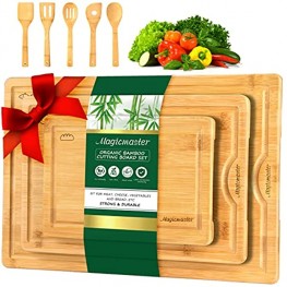 Magicmaster Bamboo Cutting Board 3 Pcs Wood Cutting Boards for Kitchen Wood Cutting Board Set with Juice Groove Chopping Board for Meat Fruits Cheese and Vegetables
