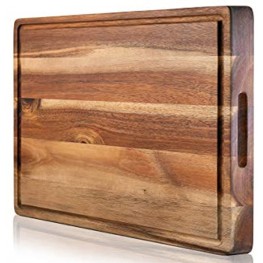 PREMIUM ACACIA Cutting Board & Professional Heavy Duty Butcher Block w Juice Groove Extra Large 17"x13"x1.4" Organic End Grain Chopping Block. Ideal Serving Tray for Meat & Cheese
