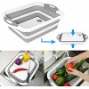 QiMH Collapsible Cutting Board with Colander Foldable Multi-function Kitchen Plastic Silicone Dish Tub Washing and Draining Veggies Fruits Food Grade Sink Storage Basket