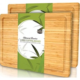 Utopia Kitchen Pack of 2 Extra Large Bamboo Cutting Board with Juice Groove Kitchen Chopping Board for Meat Cheese and Vegetables 17 x 12 Inch