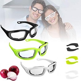 3 Pack Onion Goggles Tear Free Onion Glasses with 3 Pairs of Glasses Ear Grip Kitchen Gadget for Chopper Onion Tearless BBQ Cooking Grilling Goggles Eye Protector for Men Women Cleaning Kitchen