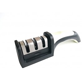 EXCALIBUR Knife Sharpener for Straight and Pocket Knives 3 Sharpening Slots One Tungsten Alloy Grinding Slot and Two White Fused Alumina Honing and Stropping Slots Black