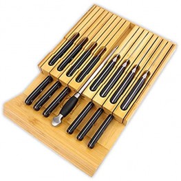 In-Drawer Bamboo Knife Block Holds For Knives Protectors and a Slot for Knife Sharpener,Ideal Kitchen knife Drawer Organizer,Noble Home and Chef Knife Set for Storage. Original 16 holder