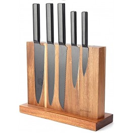 KITCHENDAO Luxury Magnetic Knife Block Holder with Enhanced Magnets Eco-friendly Acacia Wood Cutlery Display Stand and Storage Rack Large Capacity Easy to Reach Easy to Clean