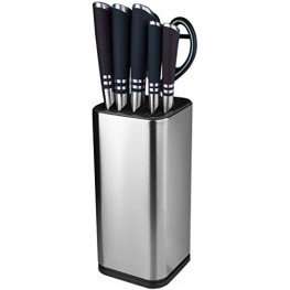 Knife Block,Stainless Steel Universal Knife Block Without Knives,Square Knife Holder for Safe,Design with Scissors-Slot,Space Saver Knife Storage,9.1" by 4.3"Silver