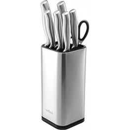 Laxinis World Universal Knife Block Stainless-Steel Modern Rectangular Design with Scissors-Slot Knife Holder Counter-top Storage Holds 12 8”-Blade Knives 9.1” by 4”