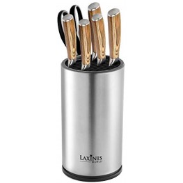 Laxinis World Universal Knife Block Stainless Steel Round Knife Holder with Scissors-Slot Counter-top Storage Holds 12 8.5”-Blade Knives 9” by 4.5”